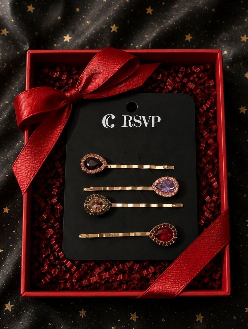 RSVP Jeweled Rhinestone Holiday Bobbie Pins Set of 4 NEW Hair Jewelry Clips NOC